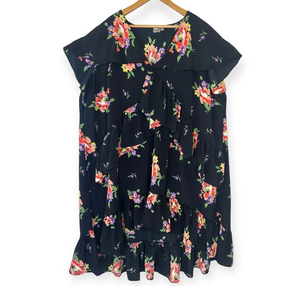 ASOS Design Curve Midi Tea Dress With Cape Back 26 Black Multi Floral Print - Picture 13 of 13
